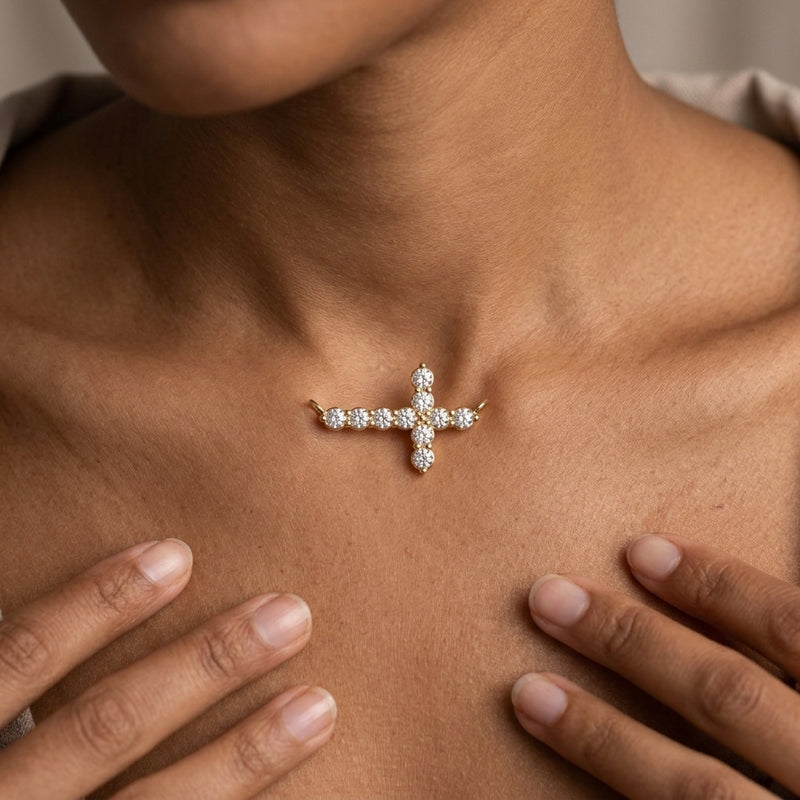 Worn: Accented Sideways Cross Necklace · 2.33 ct — AI-rendered styling image