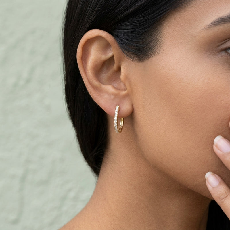 Worn: Accented U-Hoop Earrings · 0.17–0.9 ct — AI-rendered styling image