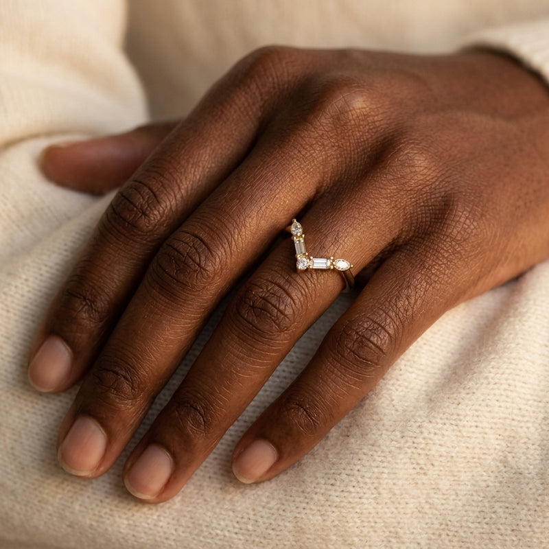 Worn: Accented V Ring · 0.25 ct — AI-rendered styling image