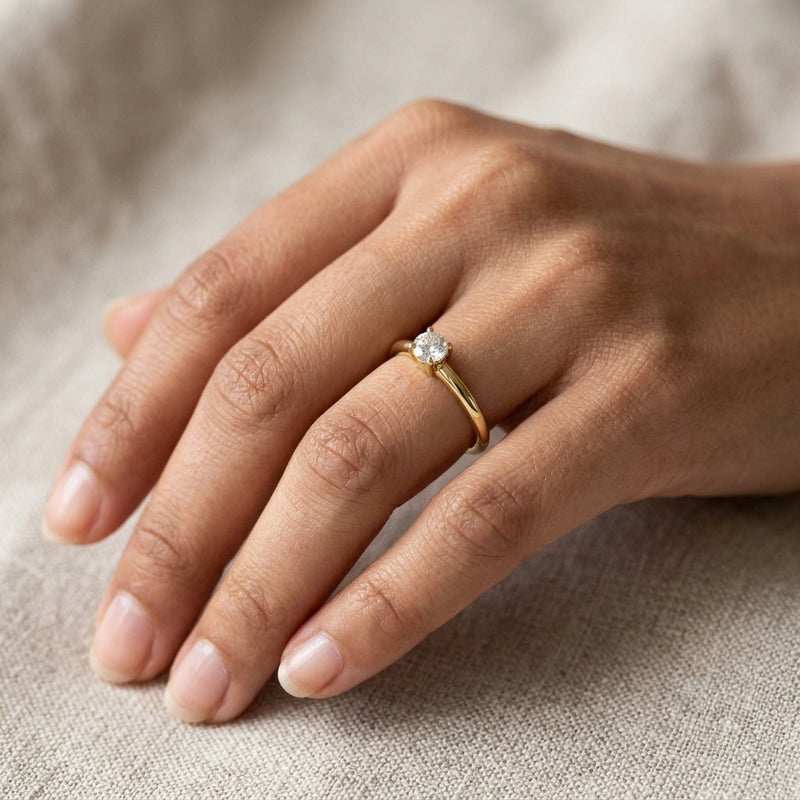 Worn: Asymmetric Stackable Ring · 0.1 ct — AI-rendered styling image