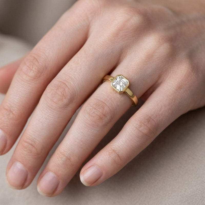 Worn: Bezel-Set Solitaire Ring · 0.25 ct — AI-rendered styling image