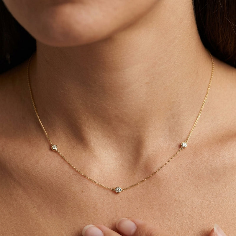 Worn: Bezel-Set Station Necklace · 0.2–1 ct — AI-rendered styling image