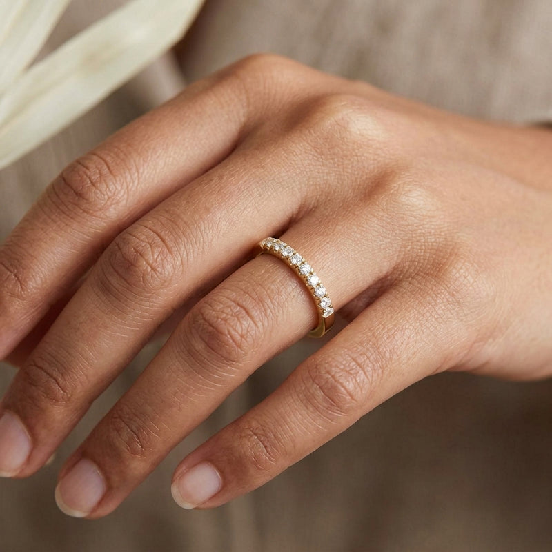 Worn: Birthstone Stackable Ring · 0.17–0.5 ct — AI-rendered styling image