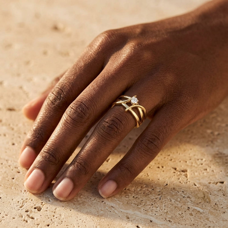 Worn: Bypass Ring · 0.13–0.5 ct — AI-rendered styling image