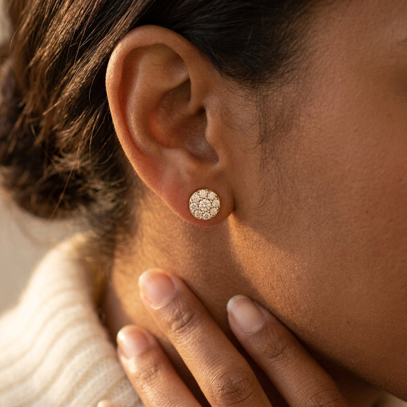 Worn: Cluster Earrings · 0.38 ct — AI-rendered styling image