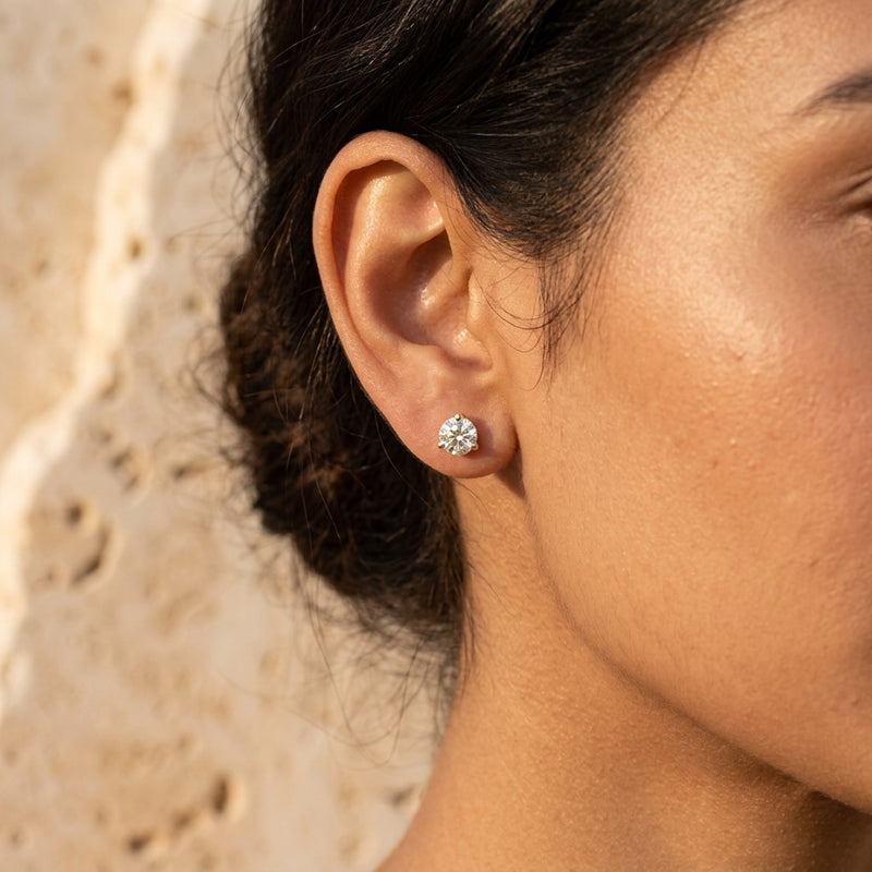 Worn: Cocktail-Style Stud Earrings · 0.2–1 ct — AI-rendered styling image