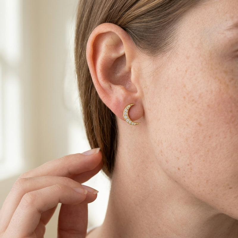 Worn: Crescent Moon Earrings · 0.1 ct — AI-rendered styling image