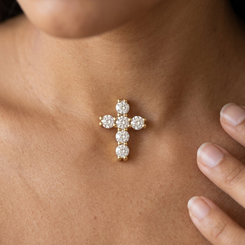 Worn: Cross Necklace · 2.45–4.3 ct — AI-rendered styling image