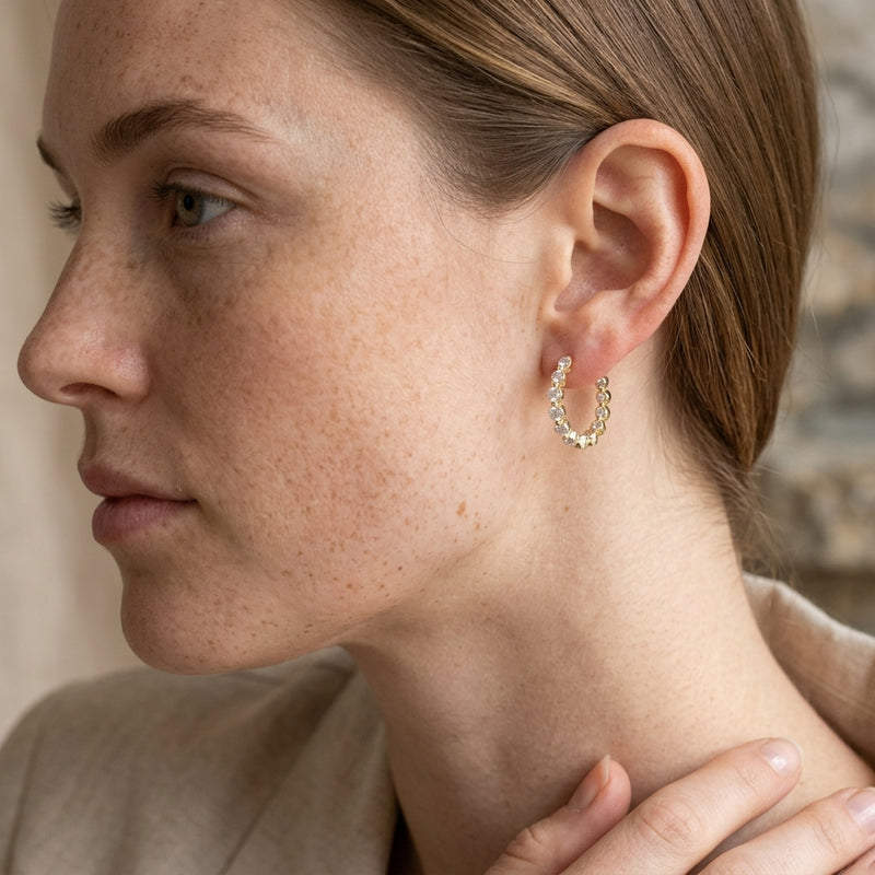 Worn: Front-Back Earrings · 0.5–0.88 ct — AI-rendered styling image