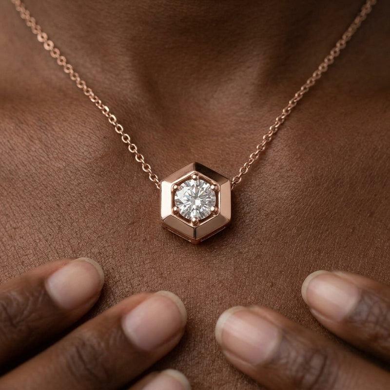 Worn: Geometric Necklace · 5.5 ct — AI-rendered styling image