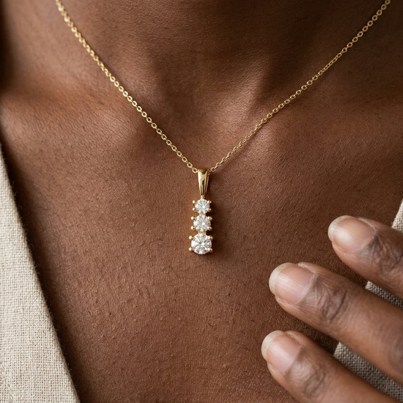 Worn: Graduated Necklace · 2.82–3.9 ct — AI-rendered styling image