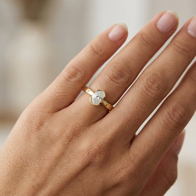 Worn: Half-Bezel Solitaire Ring · 0.25 ct — AI-rendered styling image