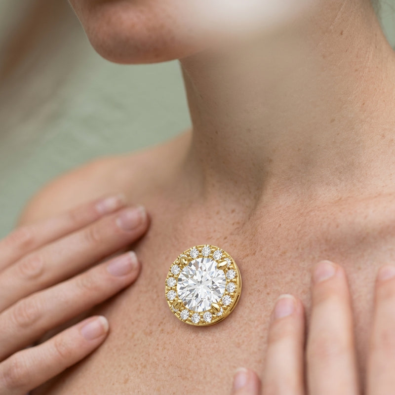 Worn: Halo-Style Pendant · 0.63 ct — AI-rendered styling image