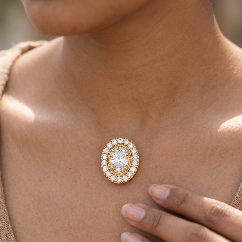 Worn: Halo-Style Pendant · 11.13 ct — AI-rendered styling image