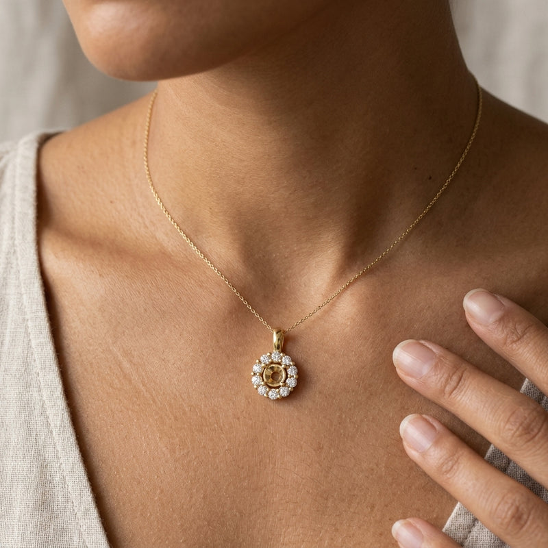 Worn: Halo-Style Pendant · 4.17–14.5 ct — AI-rendered styling image