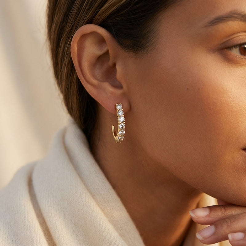 Worn: J-Hoop Earrings · 0.75–1.25 ct — AI-rendered styling image