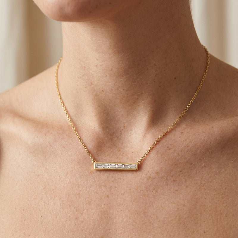 Worn: Lab-Grown Bar Necklace · 5.38 ct — AI-rendered styling image