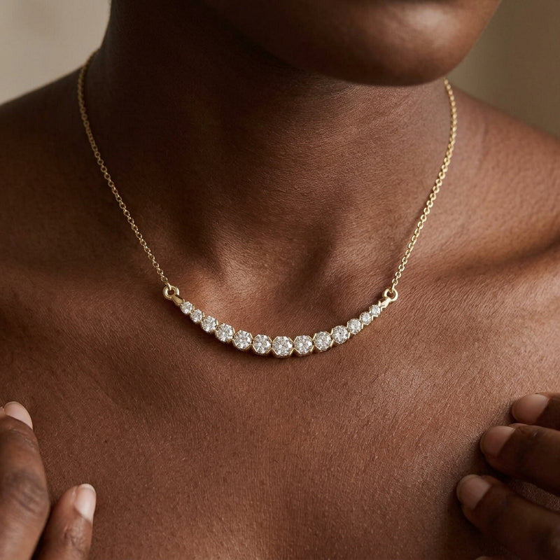 Worn: Lab-Grown Diamond Bar Necklace · 3.75 ct — AI-rendered styling image