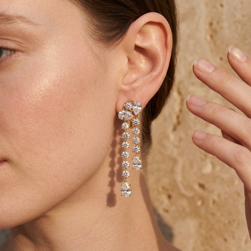 Worn: Lab-Grown Diamond Dangle Earrings · 9.5 ct — AI-rendered styling image
