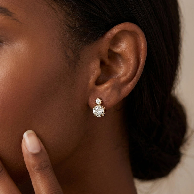Worn: Lab-Grown Diamond Earrings · 0.33–1 ct — AI-rendered styling image