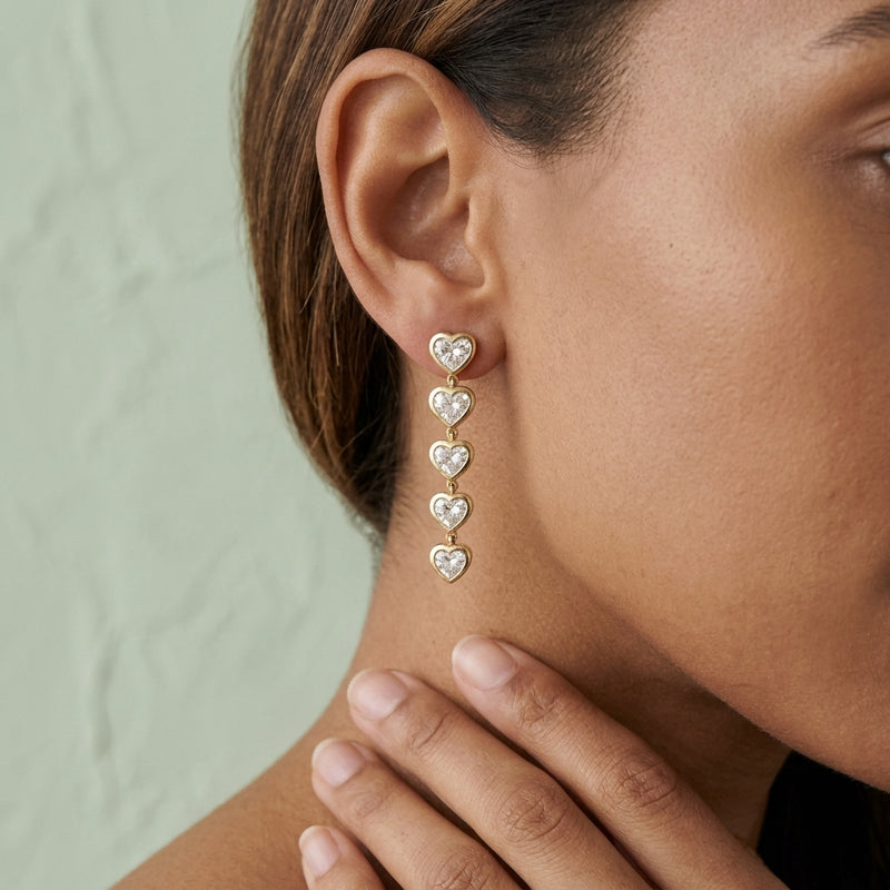 Worn: Lab-Grown Diamond Heart Earrings · 2.75 ct — AI-rendered styling image
