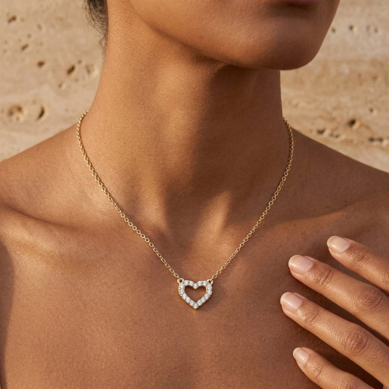Worn: Lab-Grown Diamond Heart Necklace · 0.2–0.38 ct — AI-rendered styling image
