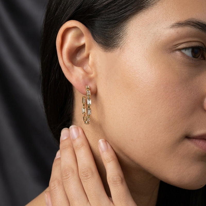 Worn: Lab-Grown Diamond Hoop Earrings · 1.25 ct — AI-rendered styling image