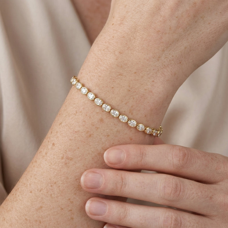Worn: Lab-Grown Diamond Line Bracelet · 4–4.9 ct — AI-rendered styling image