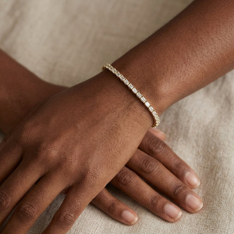 Worn: Lab-Grown Diamond Line Bracelet · 5 ct — AI-rendered styling image