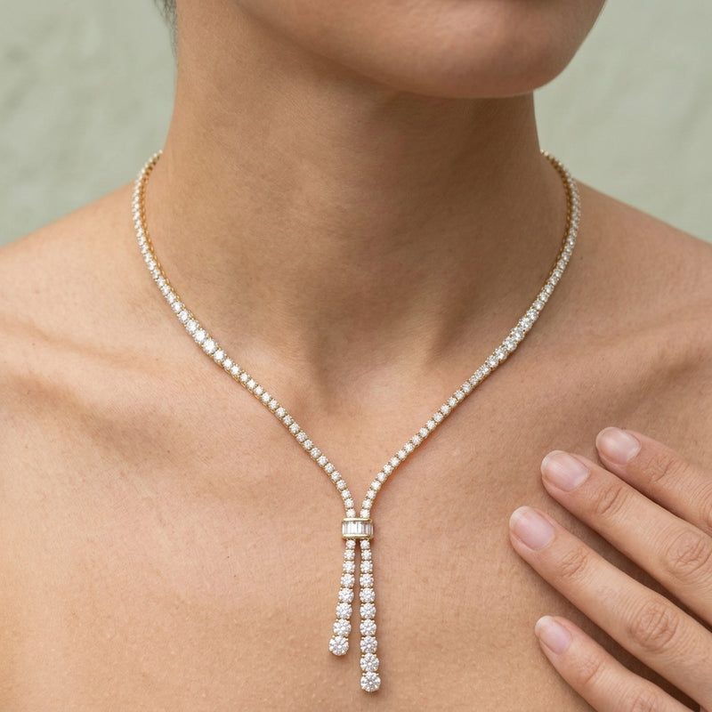 Worn: Lab-Grown Diamond Line Necklace · 32.2 ct — AI-rendered styling image