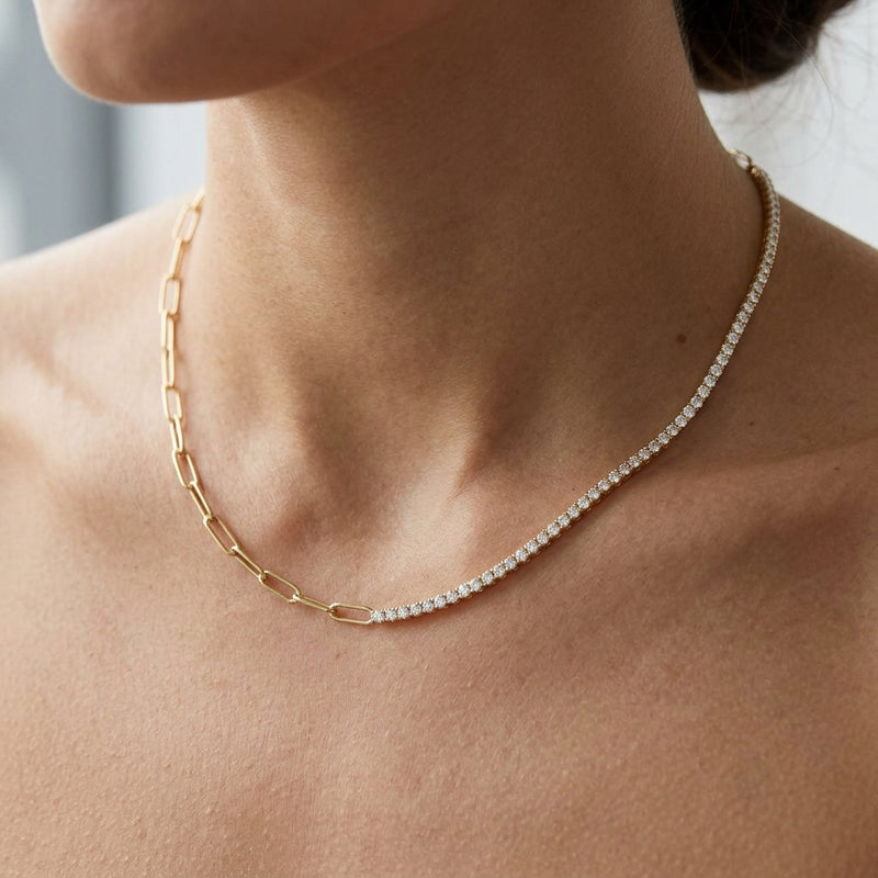 Worn: Lab-Grown Diamond Line Necklace · 5.15 ct — AI-rendered styling image