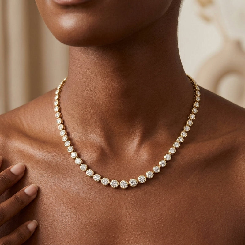 Worn: Lab-Grown Diamond Line Necklace · 6.75–10.65 ct — AI-rendered styling image