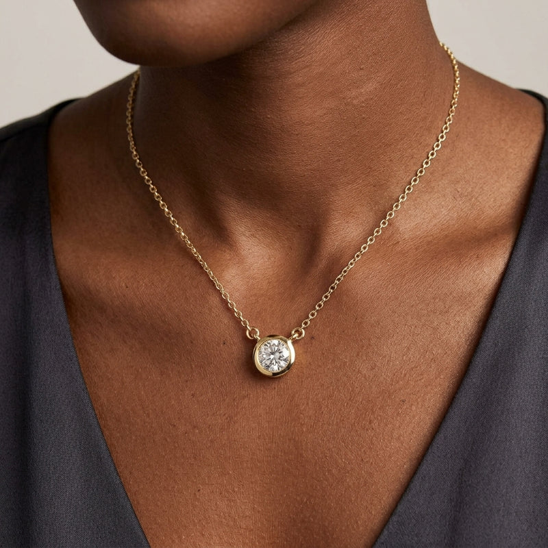 Worn: Lab-Grown Diamond Necklace · 5.4–7.5 ct — AI-rendered styling image
