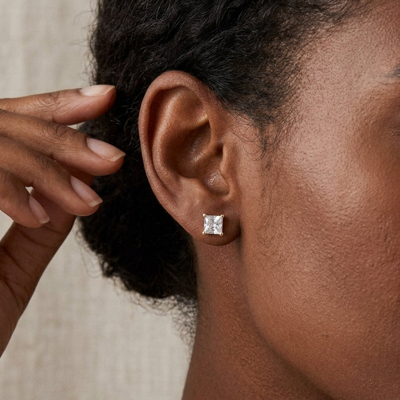 Worn: Lab-Grown Diamond Stud Earrings · 0.1–1 ct — AI-rendered styling image