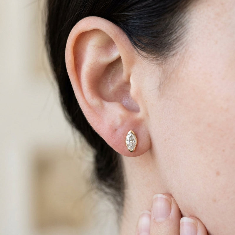 Worn: Lab-Grown Diamond Stud Earrings · 0.17–0.5 ct — AI-rendered styling image