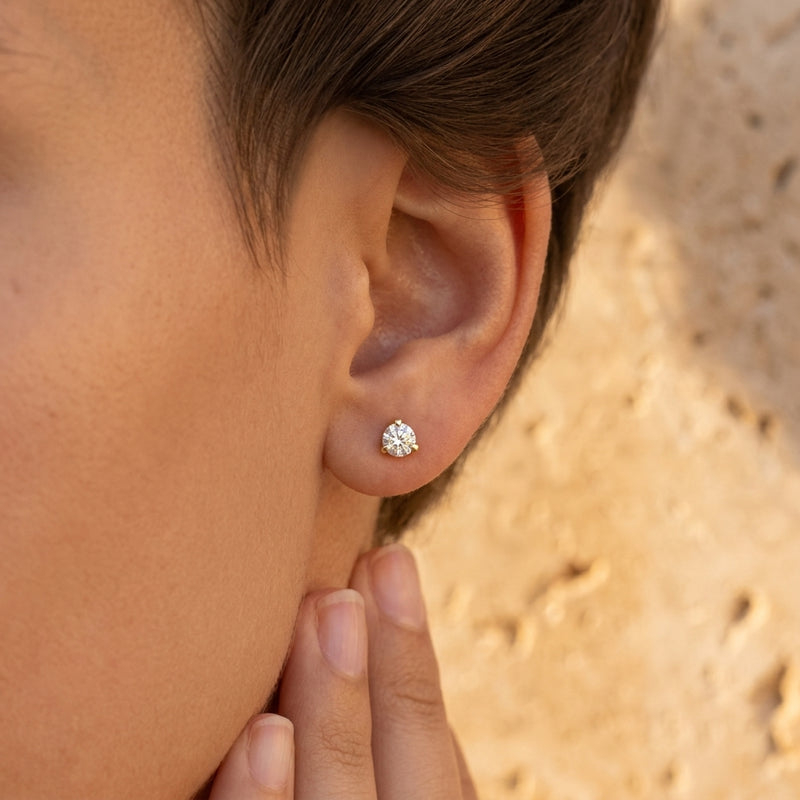 Worn: Lab-Grown Diamond Stud Earrings · 0.17–1 ct — AI-rendered styling image