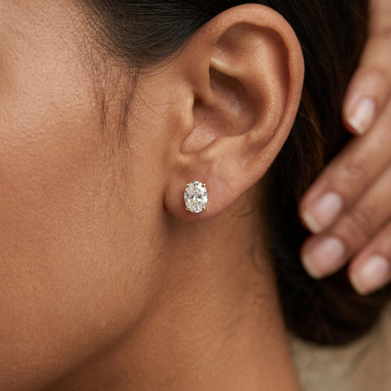 Worn: Lab-Grown Diamond Stud Earrings · 0.33–1 ct — AI-rendered styling image