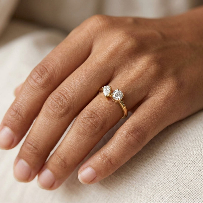 Worn: Lab-Grown Diamond Two-Stone Ring · 0.63 ct — AI-rendered styling image
