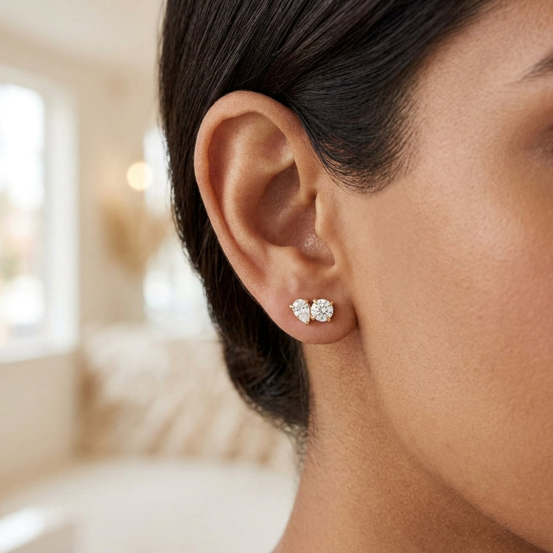 Worn: Lab-Grown Diamond Two-Stone Stud Earrings · 1.17 ct — AI-rendered styling image