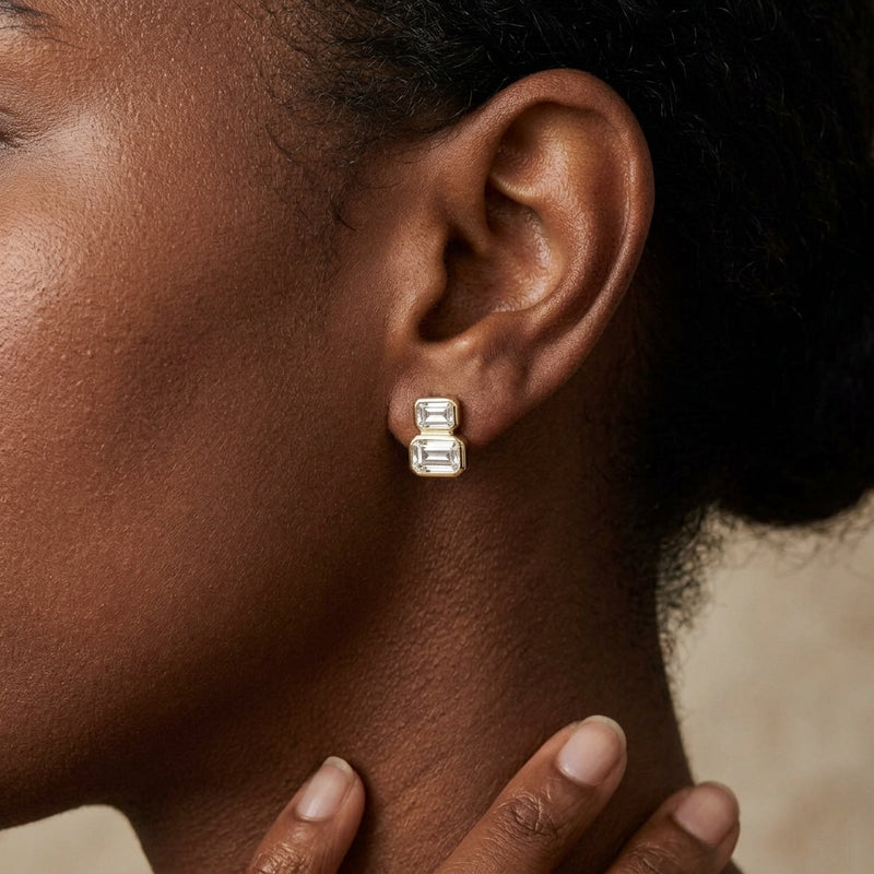 Worn: Lab-Grown Diamond Two-Stone Stud Earrings · 1 ct — AI-rendered styling image