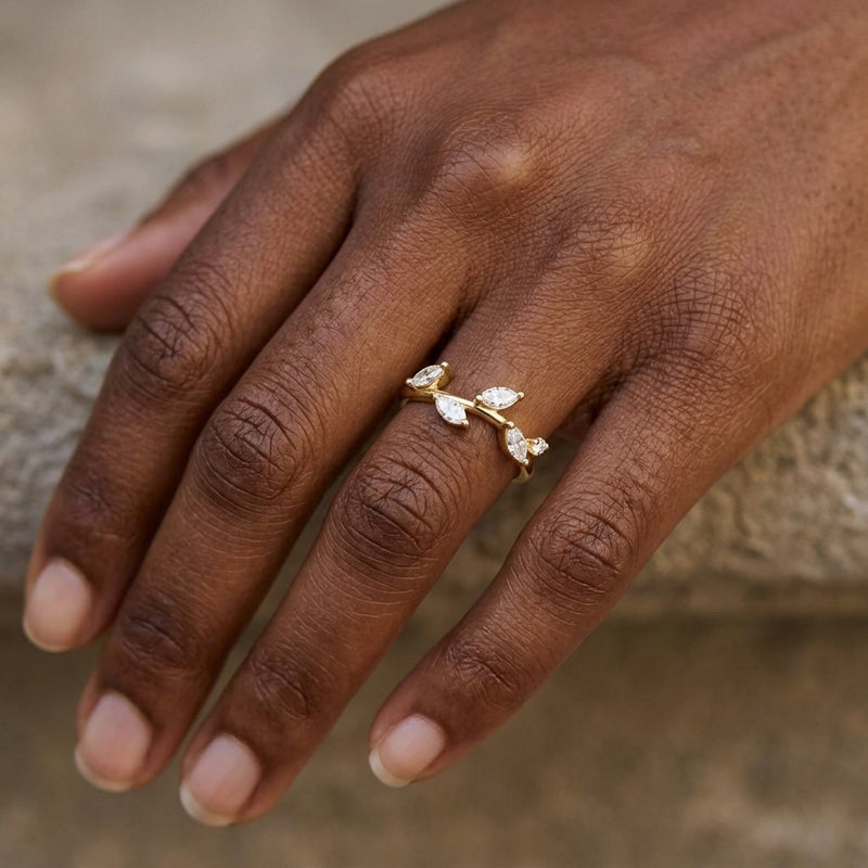 Worn: Leaf Ring · 0.25 ct — AI-rendered styling image