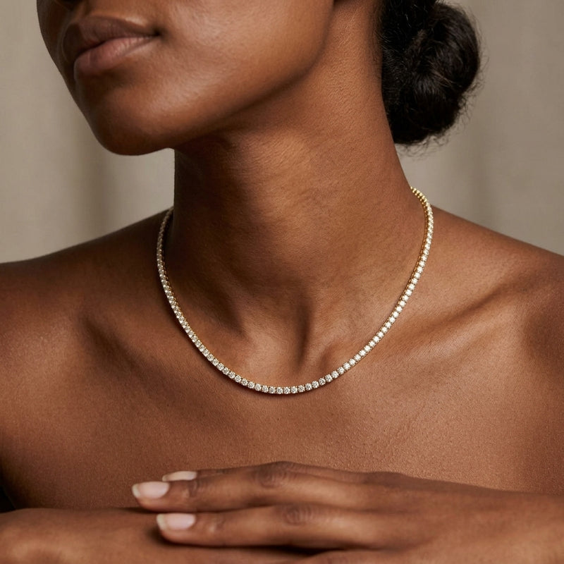 Worn: Line Necklace · 7.78–7.88 ct — AI-rendered styling image