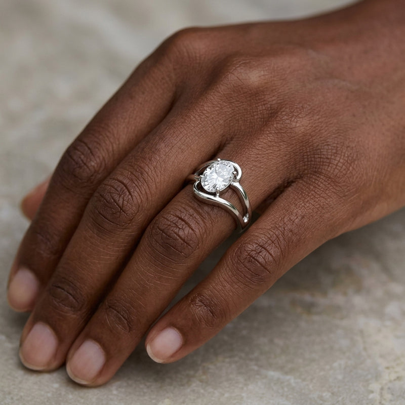Worn: Oval Solitaire Ring · 0.5–2 ct — AI-rendered styling image