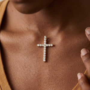 Worn: Petite Cross Necklace · 1.47–1.95 ct — AI-rendered styling image
