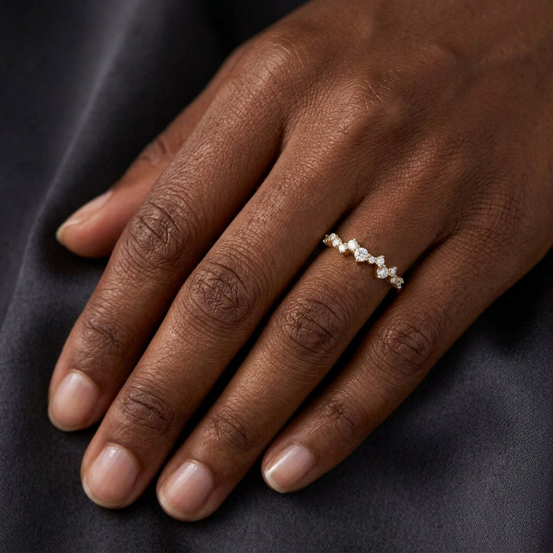 Worn: Scattered Stackable Ring · 0.25 ct — AI-rendered styling image