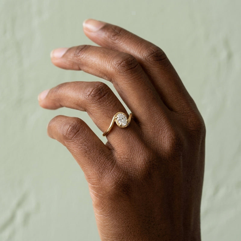 Worn: Solitaire Freeform Ring · 0.17 ct — AI-rendered styling image