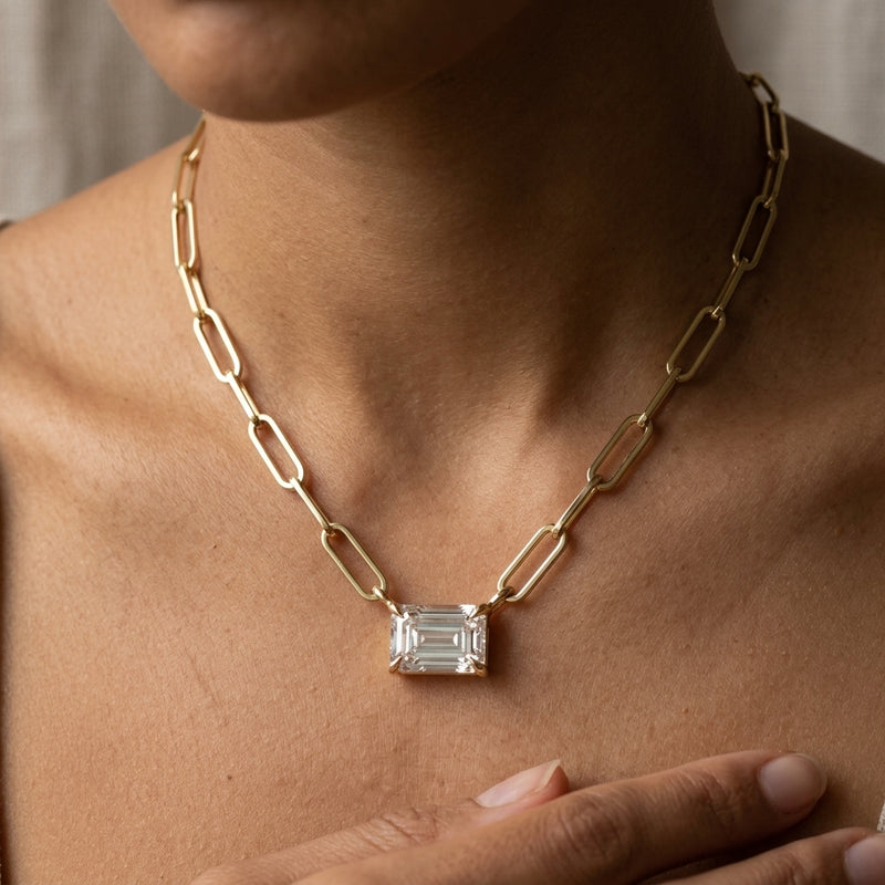 Worn: Solitaire Necklace · 10.63 ct — AI-rendered styling image