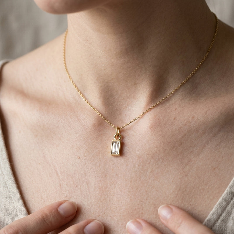 Worn: Solitaire Necklace · 6.1–9.38 ct — AI-rendered styling image