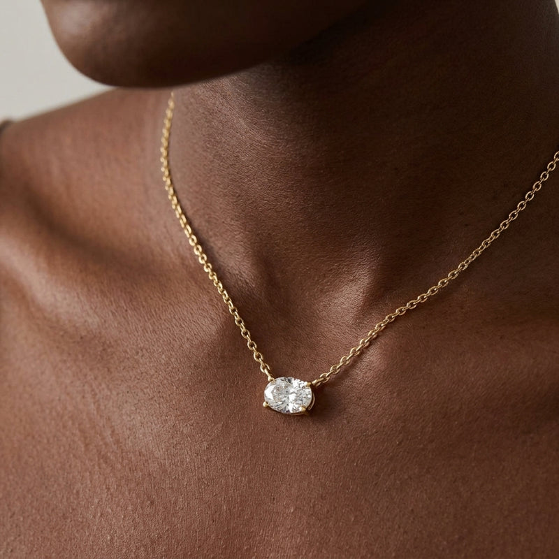 Worn: Solitaire Necklace · 8.75–11 ct — AI-rendered styling image