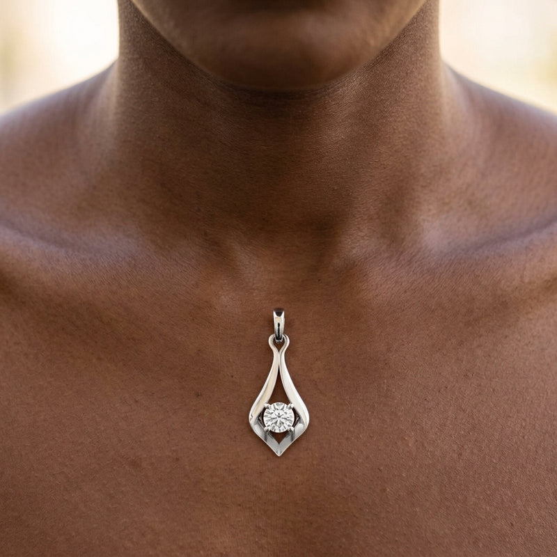 Worn: Solitaire Pendant · 4.3 ct — AI-rendered styling image